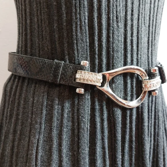 Silver & Black Snakeskin Belt adjustable Rhinestone Embellished One Size OSFA - Picture 4 of 8